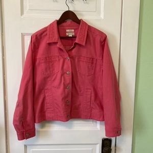Christopher and Banks coral denim jacket